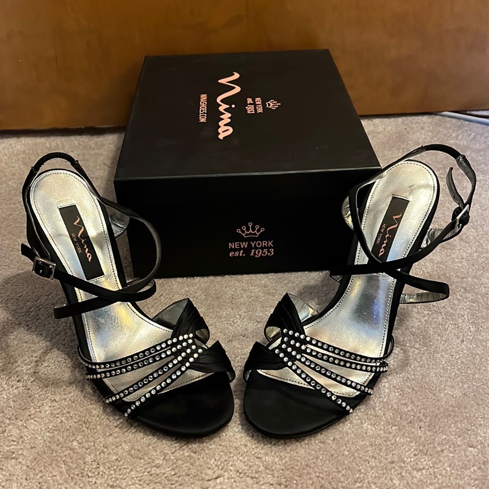 Nina Rhinestone “Chara” Ankle-Strap Sandal Heels
